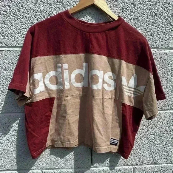 Adidas Colorblock Boxy retro Cropped Tee Top Sz M Logo Retro Athletic Oversized - Picture 4 of 10